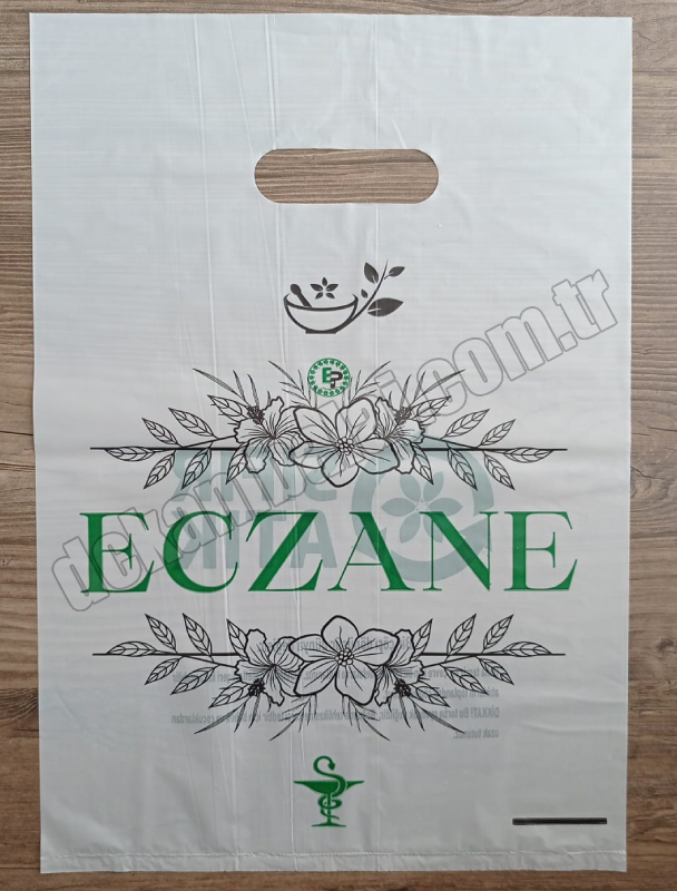 2 Renk El Geçmeli Baskılı Eczane Poşeti